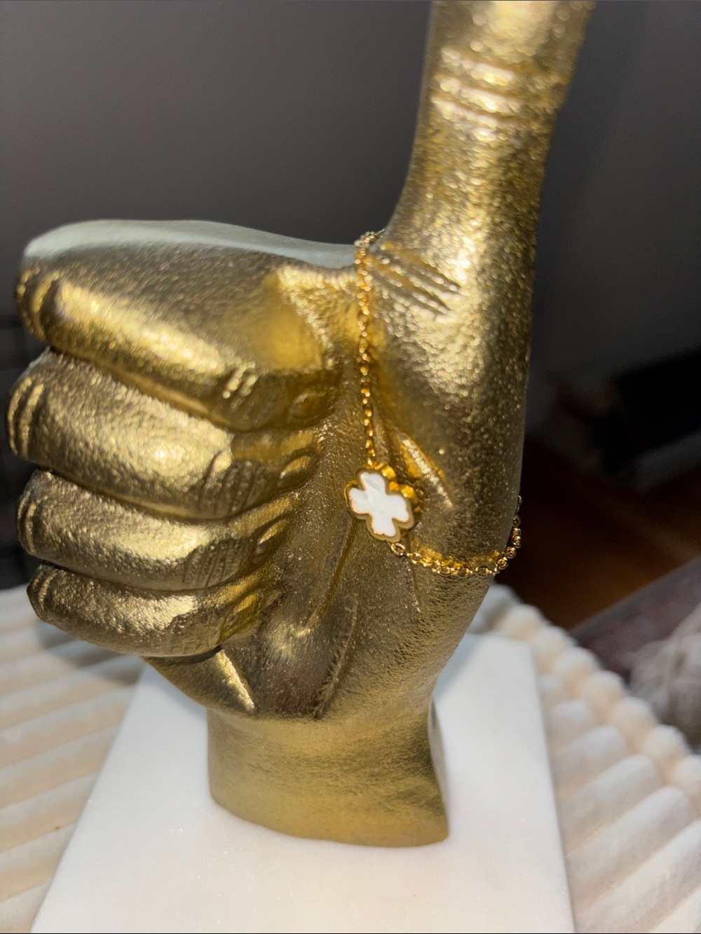 Gold Chain Bracelet with White Clover Charm